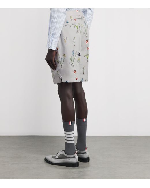 Thom Browne Gray Cotton-Linen Floral Tailored Shorts for men