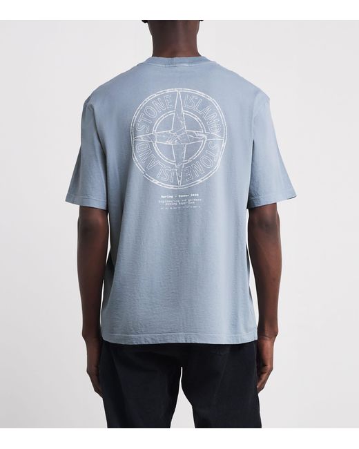 Stone Island Blue Cotton Logo T-Shirt for men