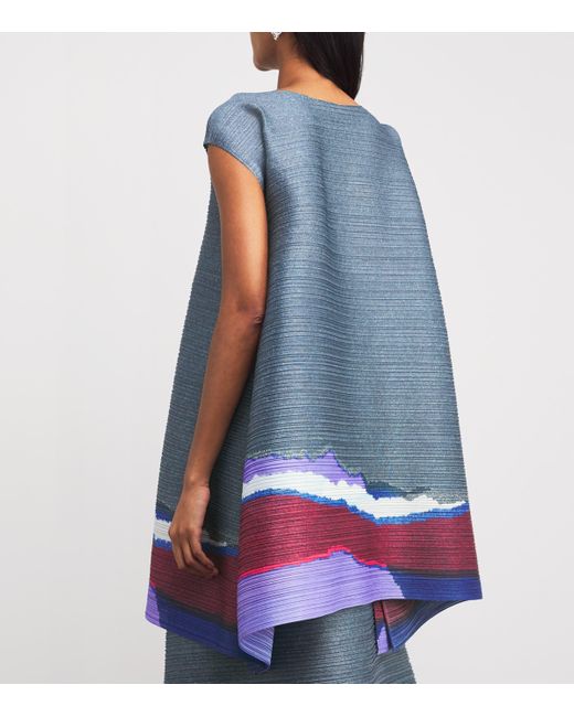 Pleats Please Issey Miyake Blue Grainy Colors Top