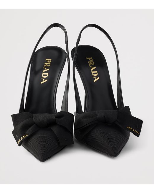 Prada Black Mesh Bow Slingback Heels 100