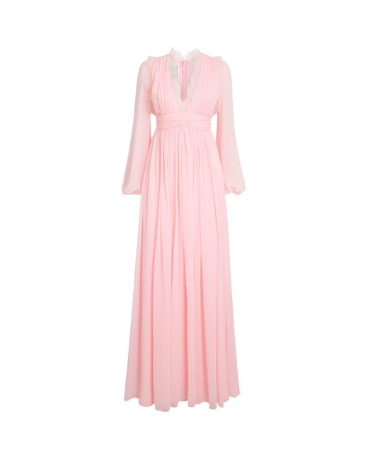 Giambattista Valli Pink Silk Lace-Trim Maxi Dress