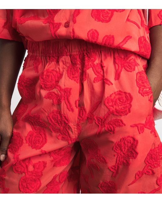 Ganni Red Floral Elasticated Shorts