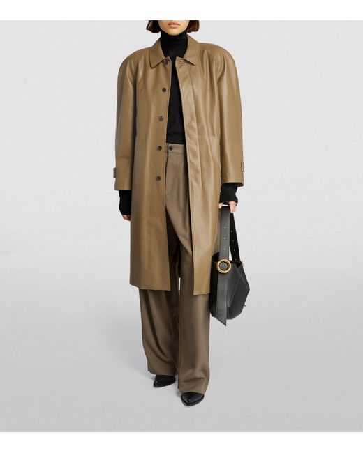 The Row Leather Belted Devitt Coat in Natural | Lyst