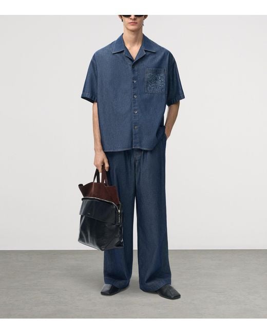 Loewe Blue Chambray Drawstring Wide-Leg Trousers for men