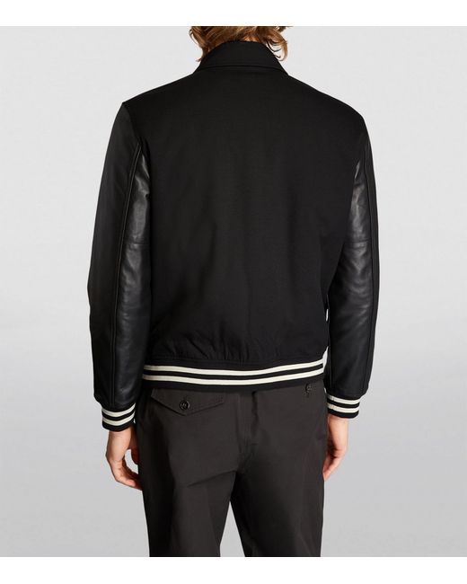 Theory Black Leather-sleeve Varsity Jacket for men
