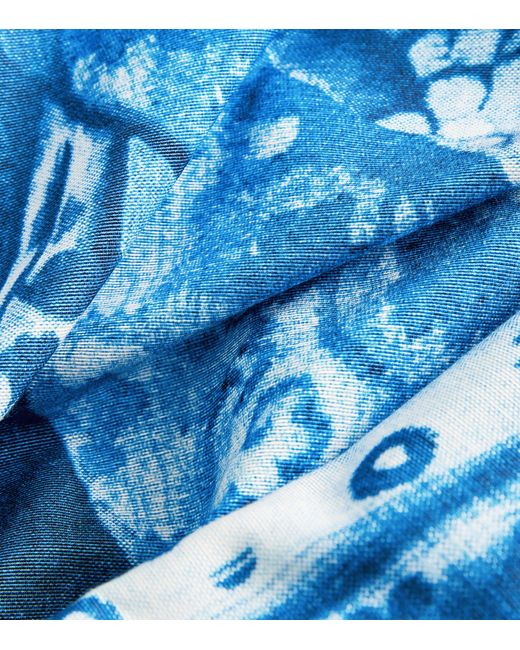 Erdem Blue Cotton-blend Floral Print Midi Skirt