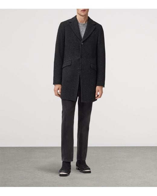 AllSaints Black Wool-Blend Slim Caspian Coat for men