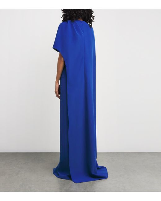Safiyaa Blue Crepe Contessa Cape Gown