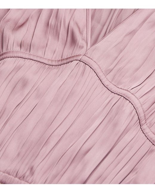 The Kooples Pink Satin Pleated Midi Dress