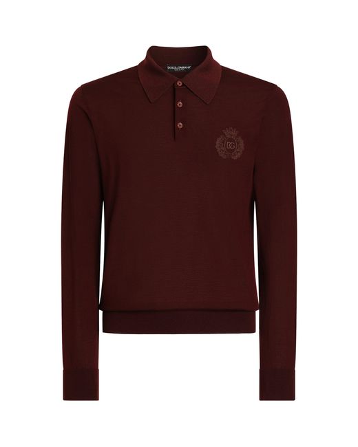 Dolce & Gabbana Purple Virgin Wool Logo Long-Sleeve Polo Shirt for men