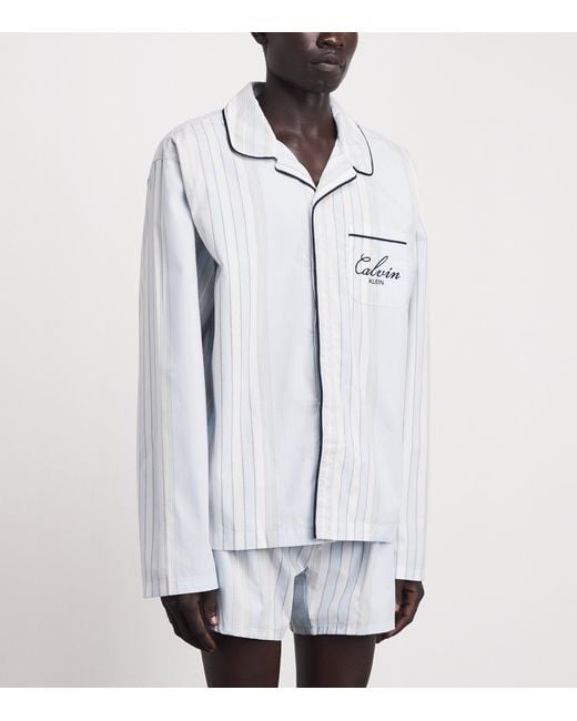 Calvin Klein White Cotton Poplin Stripe Pyjama Top for men