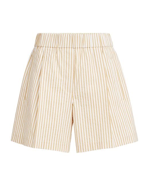 Brunello Cucinelli Natural Techno-Cotton Seersucker Stripe Shorts