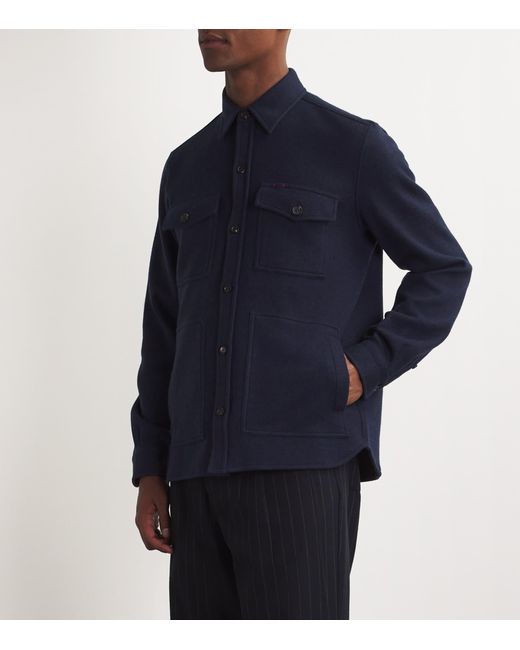 Isaia Blue Wool-Cashmere Overshirt for men