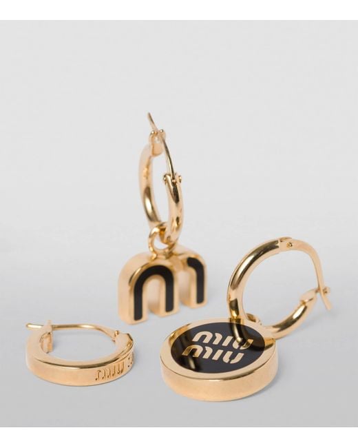 Miu Miu Metallic Enamelled Logo Hoop Earrings