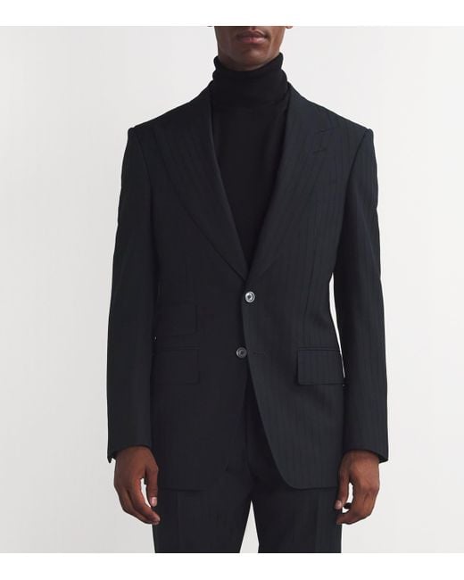 Tom Ford Blue Herringbone Stripe Atticus 2-Piece Suit for men