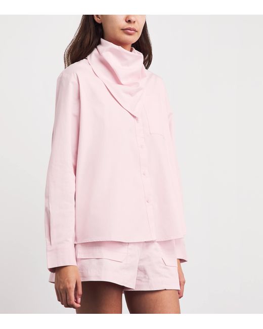 Maje Pink Cotton Scarf-Detail Shirt