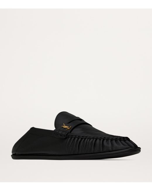 Saint Laurent Black Mocassins With Gathered Effect for men