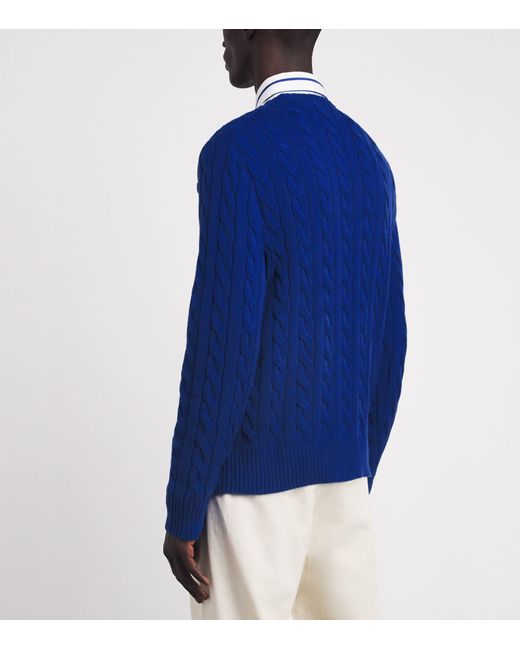 Polo Ralph Lauren Blue Cotton Cable-Knit Polo Pony Sweater for men