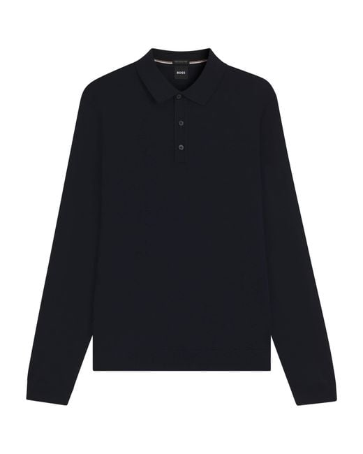 Boss Blue Virgin Wool Polo Sweater for men