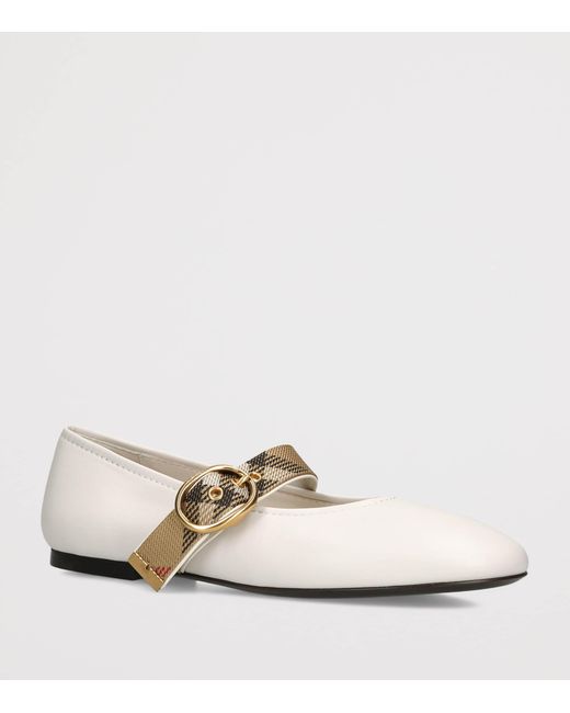 Burberry White Leather Robin Ballet Flats