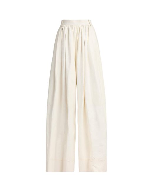 Ralph Lauren White Leather Vanessa Wide-Leg Trousers