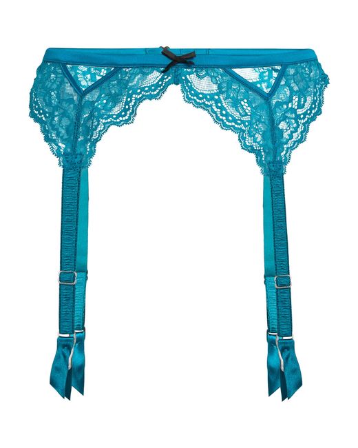 Fleur du Mal Blue Lace Bianca Garter Belt