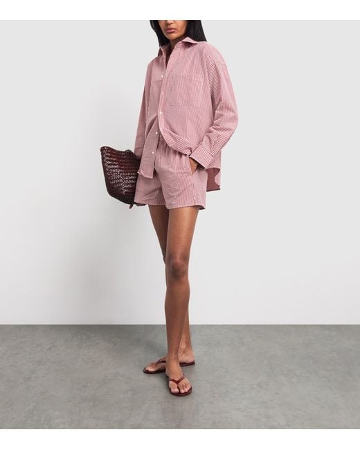 With Nothing Underneath Pink Seersucker Striped The Weekend Shirt