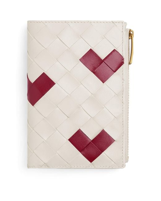 Bottega Veneta Pink Medium Leather Intrecciato Weave Heart Bi-Fold Wallet