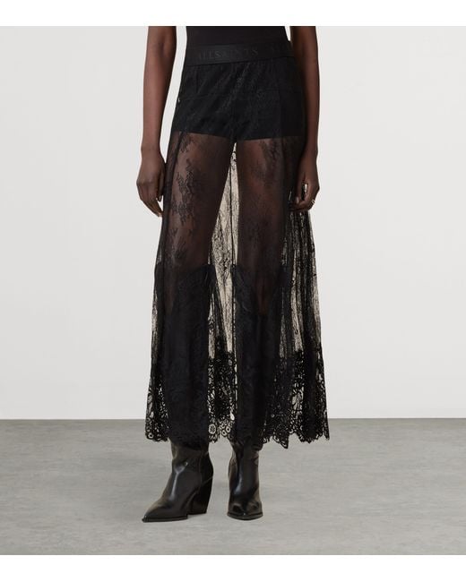 AllSaints Black Lace Arran Maxi Skirt
