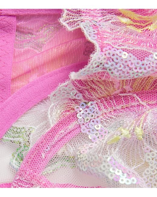 Fleur du Mal Pink Sequin Hibiscus Demi Bra