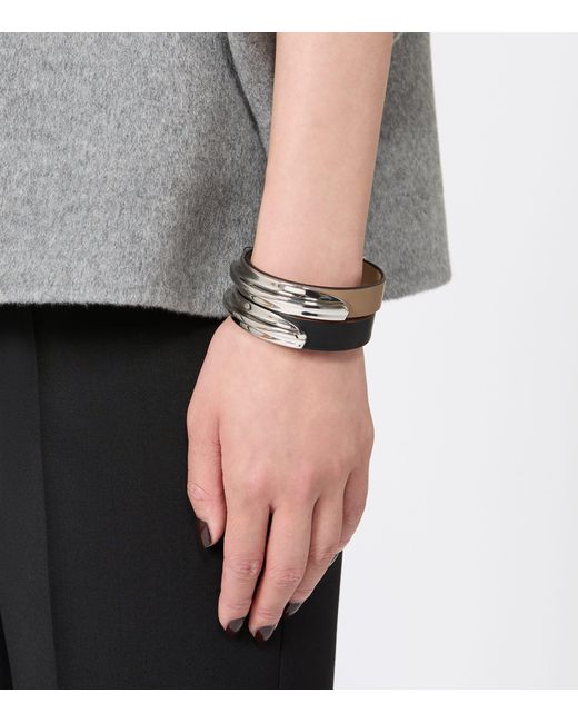 Max Mara Black Leather-Metal Cuff Bracelet
