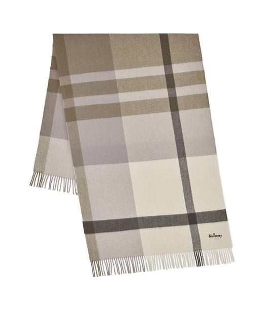 Mulberry Gray Large Merino Wool Check Scarf