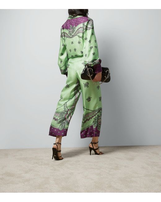 Gucci Green Silk Printed Trousers