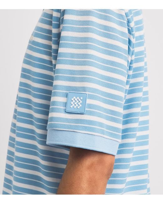 Manors Blue Piqué Stripe Goat Polo Shirt for men