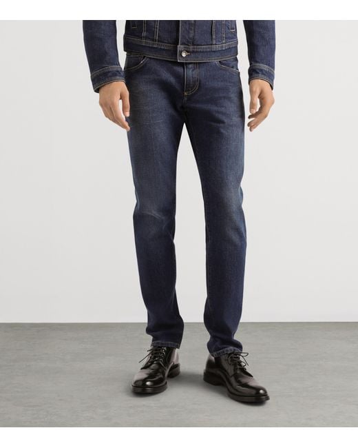Dolce & Gabbana Blue Embroidered Slim Jeans for men