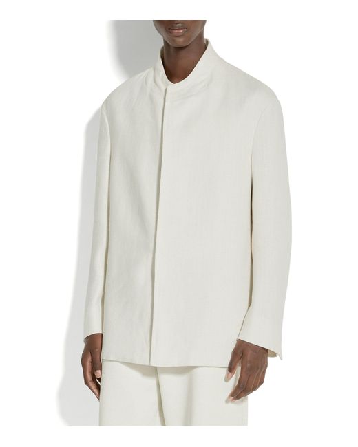 Zegna White Linen Guru-collar Blazer for men