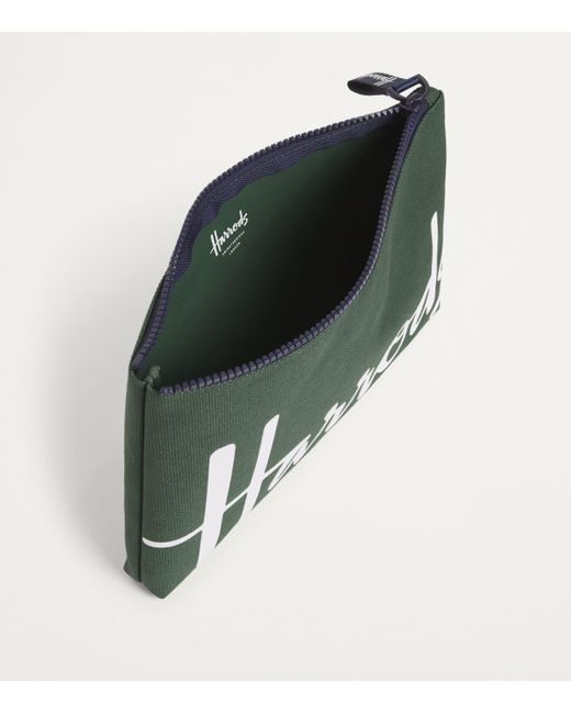 Harrods Green Medium Cotton Logo Pouch for men