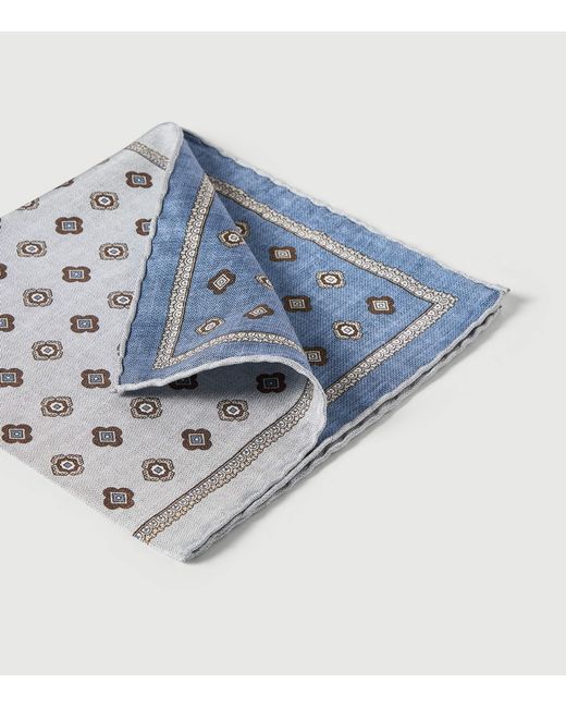 Brunello Cucinelli Blue Silk Medallion Pocket Square for men