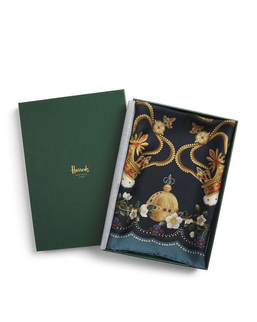 Harrods Green Silk Regal Print Square Scarf