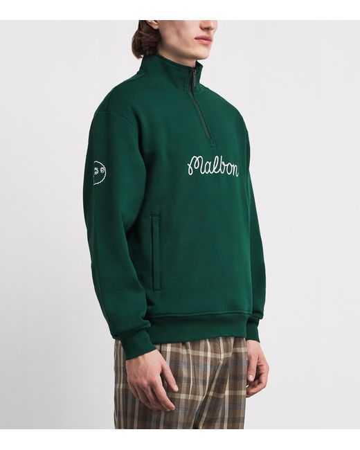 Malbon Green Cotton Collegiate Quarter-Zip Sweatshirt for men