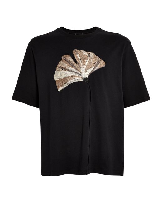 Emporio Armani Black Cotton Embroidered-Flower T-Shirt for men