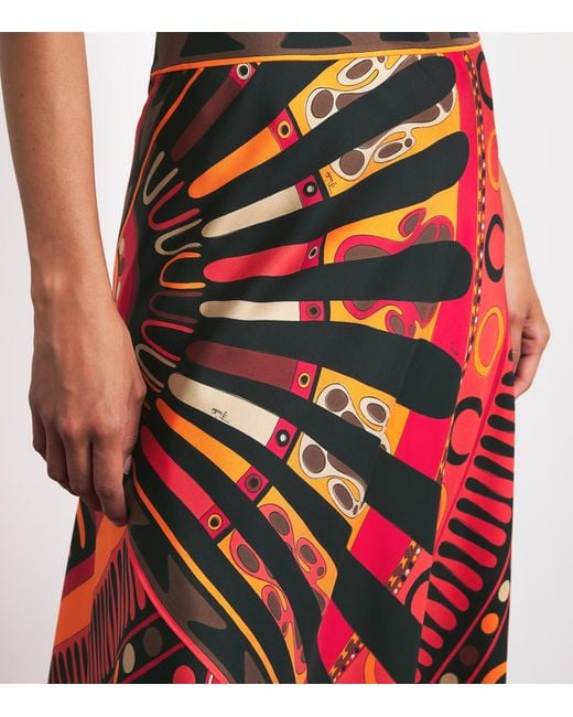 Emilio Pucci Red Silk Soleil Scarf Skirt