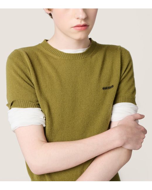 Miu Miu Green Cashmere Logo Sweater