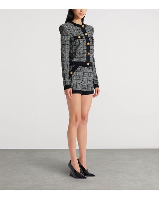 Balmain Black Tweed Check Cardigan
