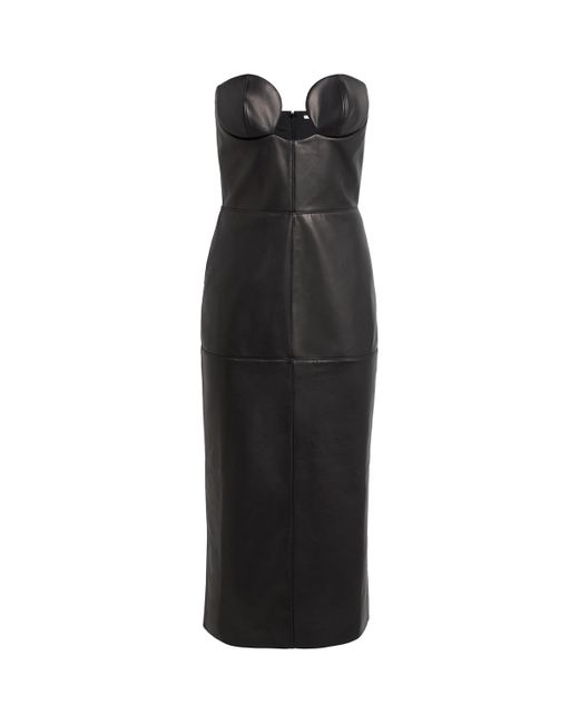 Nensi Dojaka Black Leather Bustier Midi Dress