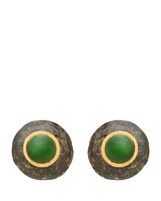 Saint Laurent Green Ceramic And Cabochon Earrings for men