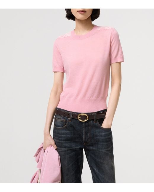 Burberry Pink Wool-Silk Check Panel T-Shirt