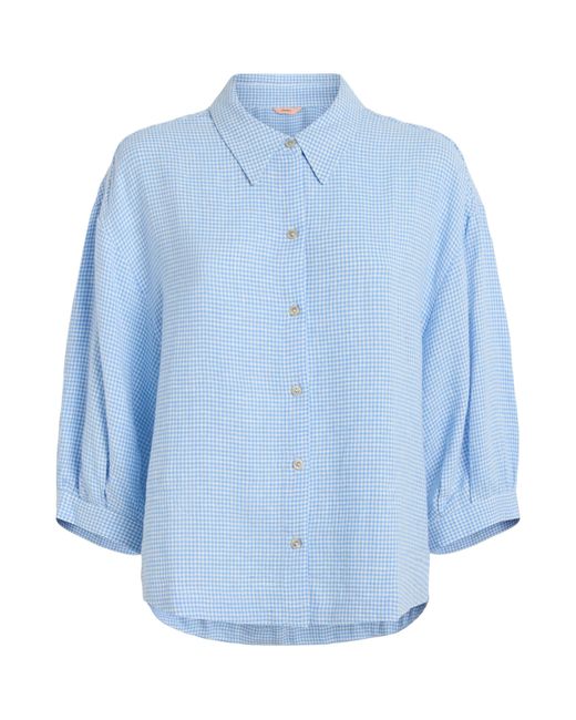 Eberjey Blue Linen-Blend Gingham Pyjama Top