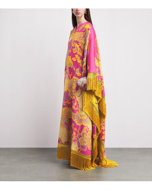 Taller Marmo Orange Fringed Pahlavi Kaftan Maxi Dress