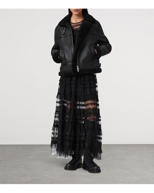 AllSaints Black Shearling Lorel Flying Jacket
